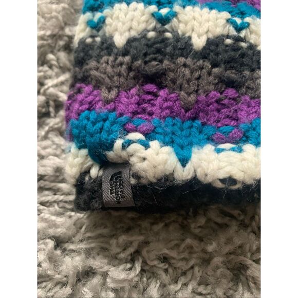 THE NORTH FACE fleece lined KNIT CAP HAT BEANIE blue purple black - Picture 3 of 4